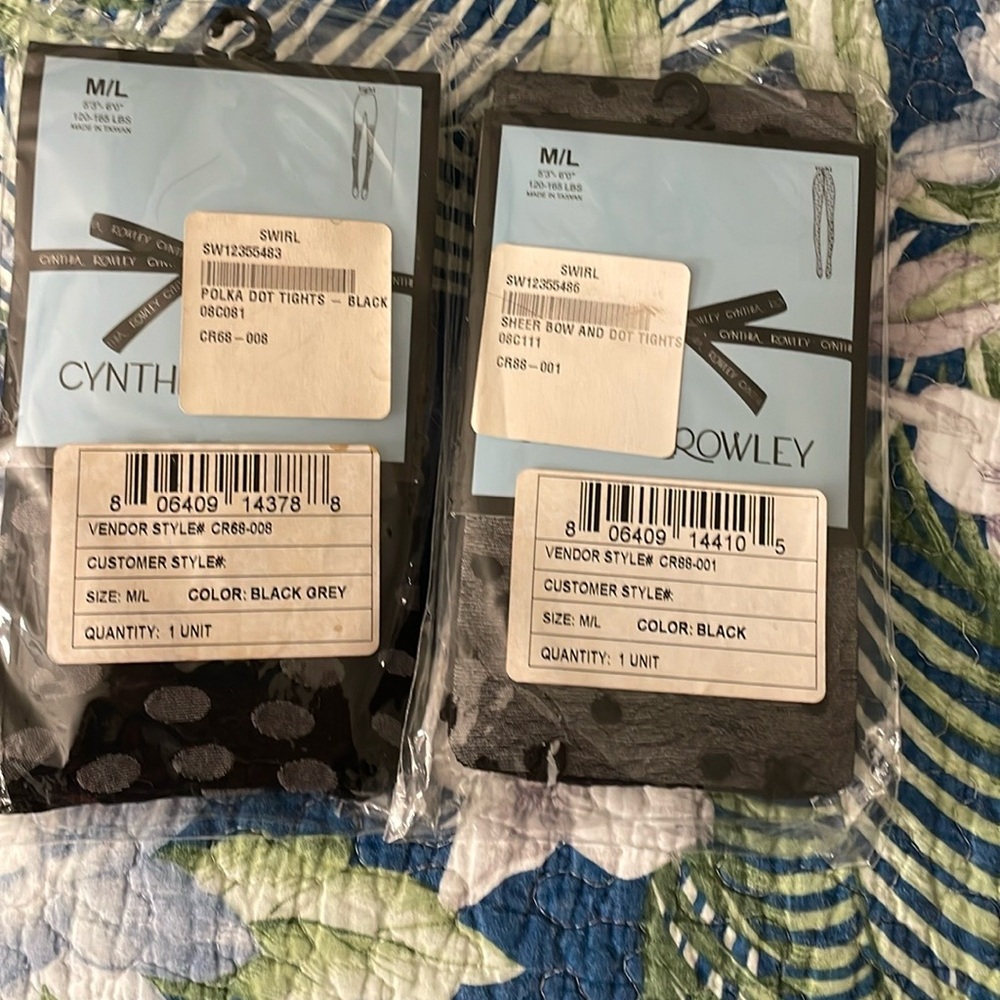 NWT Cynthia Rowley Black Stockings with Polka Dots